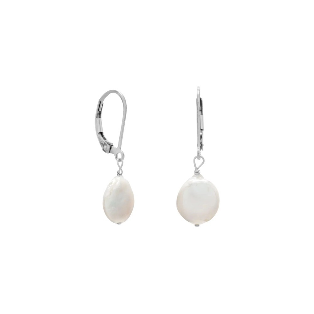 NWT 12mm Cultured Freshwater Coin Pearl Earrings - 925 Sterling Silver